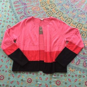 Colorblock pink black red Open Front Cardigan